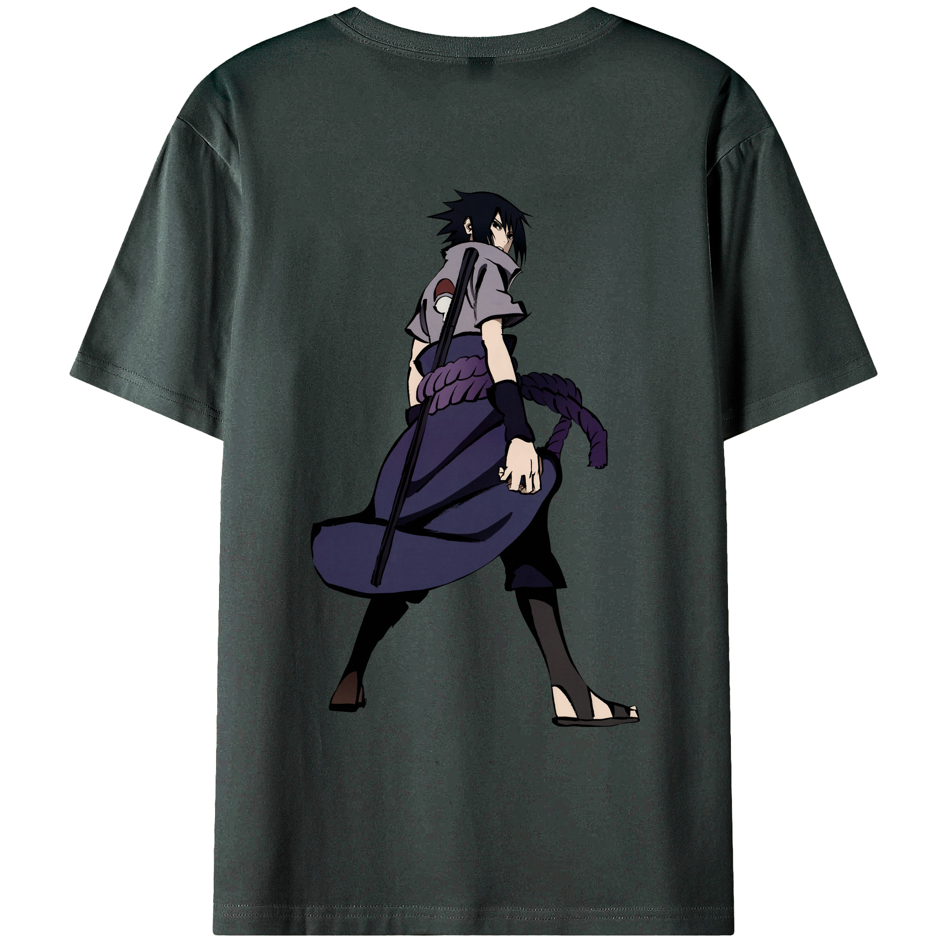 （画像用） NARUTO -ナルト- うちは サスケ Uchiha Sasuke 綿100％ メンズ半袖Tシャツ（バックプリント） 通気性